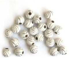 Opaque Acrylic Round Beads with Silver Line, 8 mm white - 20 grams ~ 100 pieces