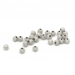 Plastic Round Bead painted with Silver / 6 mm, Hole: 1.5 mm / White - 20 grams ~ 190 pieces