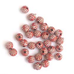 Opaque Acrylic Round Beads with imitation of small crystals 6 mm red - 50 grams