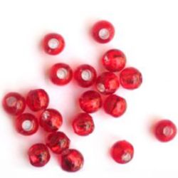 Margele acrilice, rotunde cu linie argintie 6x5,5 mm gaură 2 mm roșu - 20 grame ~ 248 bucăți