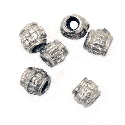 Plastic Metallized Spacer Beads, 6x4 mm, Silver -50 grams