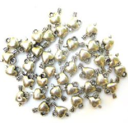 Plastic Metallized Pendant / Heart with Arrow, Metal Bead Imitation, 8x7 mm -50 grams