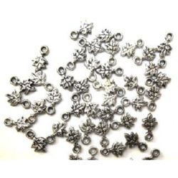 Plastic Metallized Pendant / Leaf, Old Silver Imitation Bead, 7x7 mm -50 grams