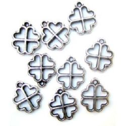 Pandantiv trifoi metalic 16x2 mm orificiu 1,5 mm argintiu -50 grame ~ 400 bucăți