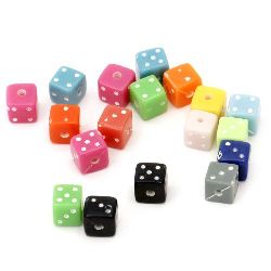 Opaque Acrylic Beads, Dice, Multiple Colors 6x7 mm hole 1.5 mm - 20 grams ~ 60 pieces