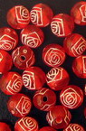 Bead ball with rose 8 mm hole 1.5 mm red with white - 20 grams ~ 40 pieces