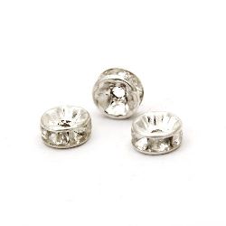 Metal washer with crystals 6.7 ~ 7.2x3 mm hole 1 mm (quality B) color white -10 pieces
