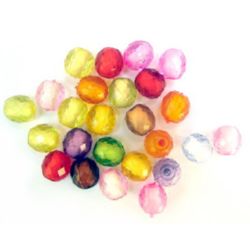 Oval Plastic Faceted Bead with Solid Core and Transparent Coating, 10x9 mm, MIX Colors -50 grams ~170 pieces