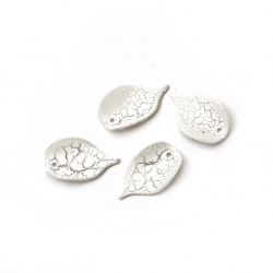 Plastic Cracked Leaf Pendant for DIY Jewelry Making and Decoration, 21x13x5 mm, Hole: 1 mm, White -20 pieces