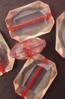 Plastic Rectangular Faceted Bead,  18x13x7 mm, Transparent with Red Line -50 grams