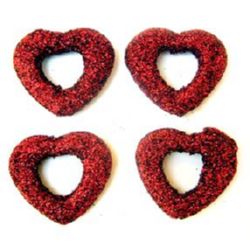 Acrylic hearts beads with glitter 28 mm red with a hole heart -5 0 grams - 25 pieces