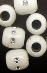 Plastic Cylinder Beads with  Tiny Crystals Imitation, White, 11.5x11 mm, Hole: 5 mm, 6 Crystals -50 grams