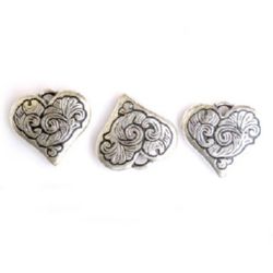 Plastic Heart Pendant, Silver Imitation Bead, 35 mm -50 grams