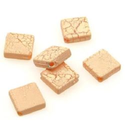 Plastic Cracked Square Bead, 14 mm, Beige -50 grams