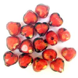 Transparent Acrylic Heart Bead with white base 14x13x10 mm hole 2 mm red - 50 grams ~ 60 pieces