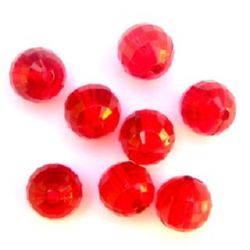 Bead crystal ball 14 mm hole 2 mm faceted red -50 grams