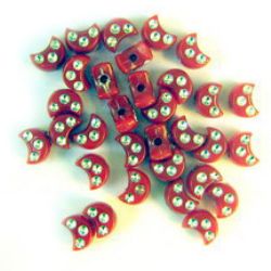 Plastic opaque crescent bead 6 mm hole 1.2 mm with imitation of pebbles, 5x7 mm, red - 50 grams