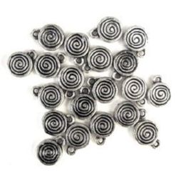 Pendant metallic circle spiral 13x10x3.5 mm hole 2 mm color silver -50 grams ~ 150 pieces