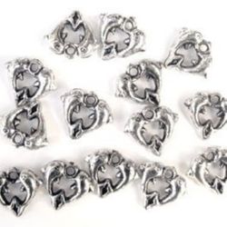 Metallized Plastic Pendant / Two Dolphins, Metal Imitation Charm, Silver, 15 mm -50 grams