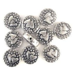 Metallic silver heart-shaped circle, 18x8mm, hole size 1.5mm - 50 grams, approximately 30 pieces