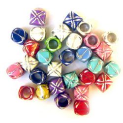 Opaque Acrylic Beads Barrel with silver line 7.5x8 mm hole 5 mm MIX - 50 grams ~ 210 pieces