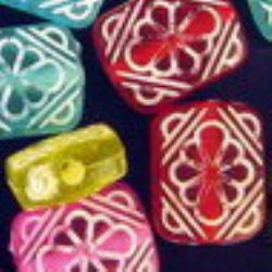 Rectangle bead with flower 10x12 mm hole 1.5 mm mix with white - 50 grams ~ 100 pieces