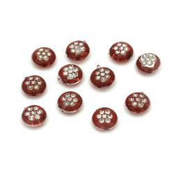 Acrylic Flower Beads with silver paint dots,  with 5 points 1 mm red - 50 grams