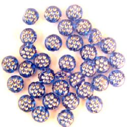 Plastic Bead with Imitation of Tiny Crystals, Blue -50 grams