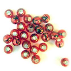 Margele acrilice, rotunde cu linie argintie 8x7 mm orificiu 3 mm roșu - 50 grame ~ 250 bucăți