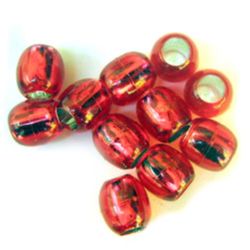 Transparent acrylic  Cylinder barrel Beads, with silver line 12x7 mm hole transparent red - 50 grams