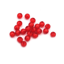 Transparent Acrylic Ball Bead with white basel 8 mm hole 2 mm red - 50 grams ~ 180 pieces