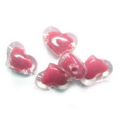 Margele inima de baza rosie 22x16 mm transparenta-50 grame