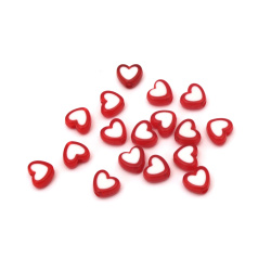 Plastic Heart-shaped Beads with Solid White Core and Transparent Surface for Handmade Accessories, 8x9x4 mm, Hole: 1.5 mm, Red -20 grams ~ 110 pieces