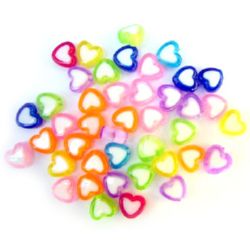 Transparent Acrylic Heart Bead with white base 8x9x4 mm hole 1.5 mm MIX - 20 grams ± 110 pieces