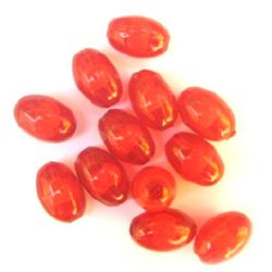 Transparent Acrylic Cylinder Oval Bead with white base 13x9 mm red - 50 grams