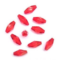 Мънисто кристал продълговато 12x5 мм дупка 1 мм червено -20 грама ~130 броя