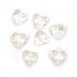 Acrylic Heart-shaped Faceted Beads, Crystal Imitation, 12x12x8 mm, Hole: 1 mm, Transparent -50 grams ~ 90 pieces