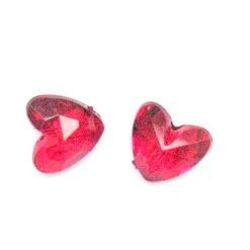 Мънисто кристал сърце 12x12x8 мм дупка 1 мм червено -50 грама ~ 90 броя