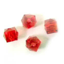 Мънисто кристал камъче 7.5x7.5 мм дупка 1 мм червено -50 грама ~ 180 броя