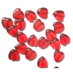 Bead crystal heart 8x8x4 mm hole 1 mm red -20 grams ~108 pieces