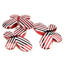Butterfly 29.3x21x6 mm metallic striped red-white hole 2.7 mm -10 pieces