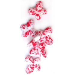 Sprayed Acrylic Butterfly Beads, White with Red Paint, 26x22x7 mm -50 grams
