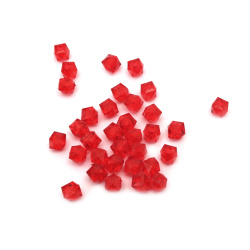 Мънисто кристал камъче 6x6 мм дупка 1 мм червено -50 грама ~ 470 броя