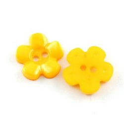 Nasture din plastic cu floare15x15x3 mm gaura 2 mm galben închis -10 buc
