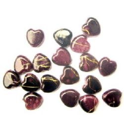 Plastic gold thread hearts bead 9 mm purple - 20 grams