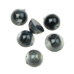 Plastic gold thread bead hemisphere 10 mm gray - 20 grams