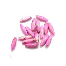 Plastic gold thread oval cylinder bead 17x6 mm pink - 20 grams