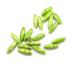 Plastic gold thread oval cylinder bead 17x6 mm green - 20 grams