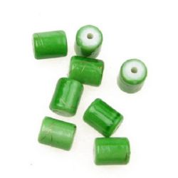 Plastic gold thread cylinder bead 10 x 8 mm 10x8 mm green - 20 grams