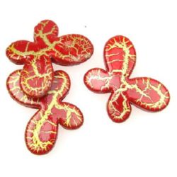 Cracked Acrylic Beads / Butterfly, 6x30 mm, Hole: 2 mm, Red and Gold - 50 grams ~ 22 pieces